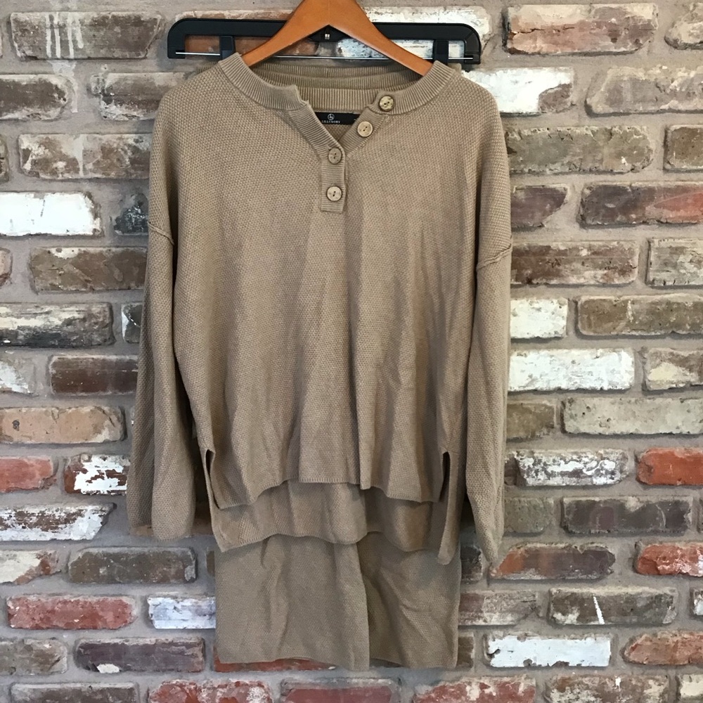 LILLUSORY Women's Tan Knit Sweater Top & Cropped Pants Set M/L